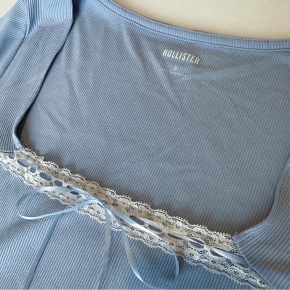 Hollister Blue Ribbed Lace Trim Long Sleeve Shirt - Picture 3 of 4